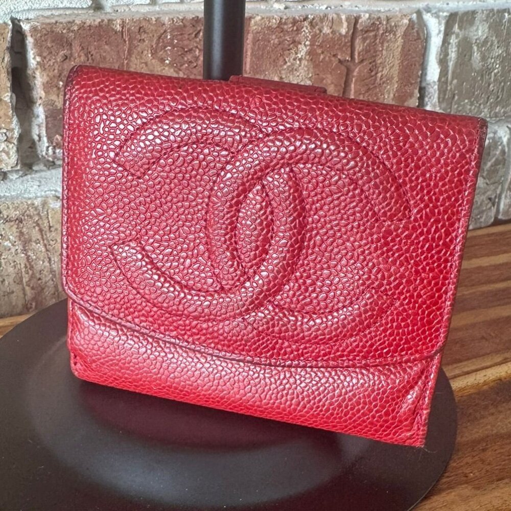 Chanel Compact Red Caviar Calfskin Wallet